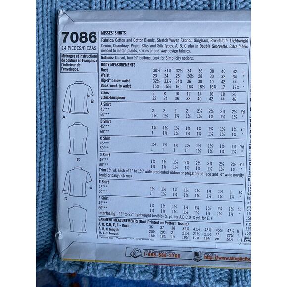Simplicity 7086 Sewing pattern button down shirt blouse size 6 8 10 12 - Picture 4 of 5